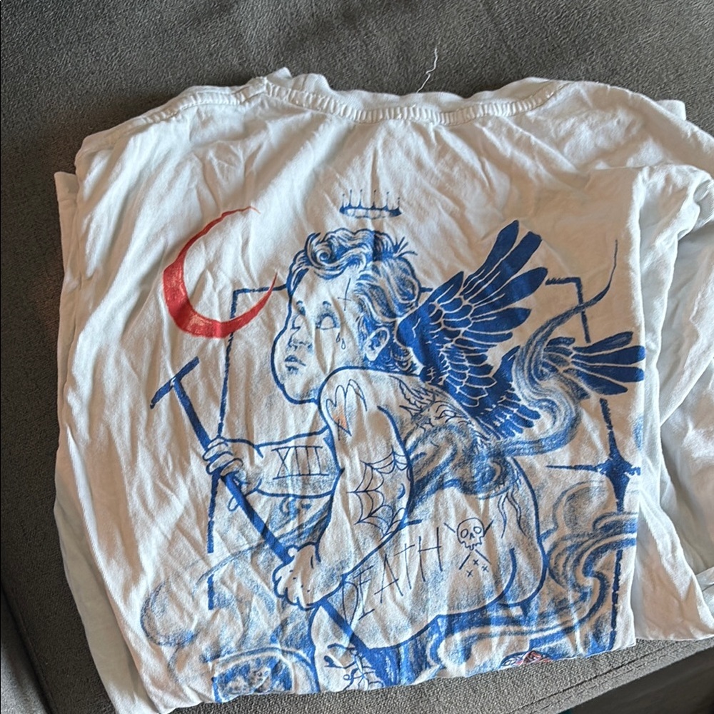 White Long Sleeve Shirt with Blue Angel Graphic